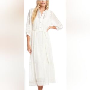 KAREN KANE Embroidered Tiered Dress 2 PC Off White Sz L Boho cottagecore Bridal